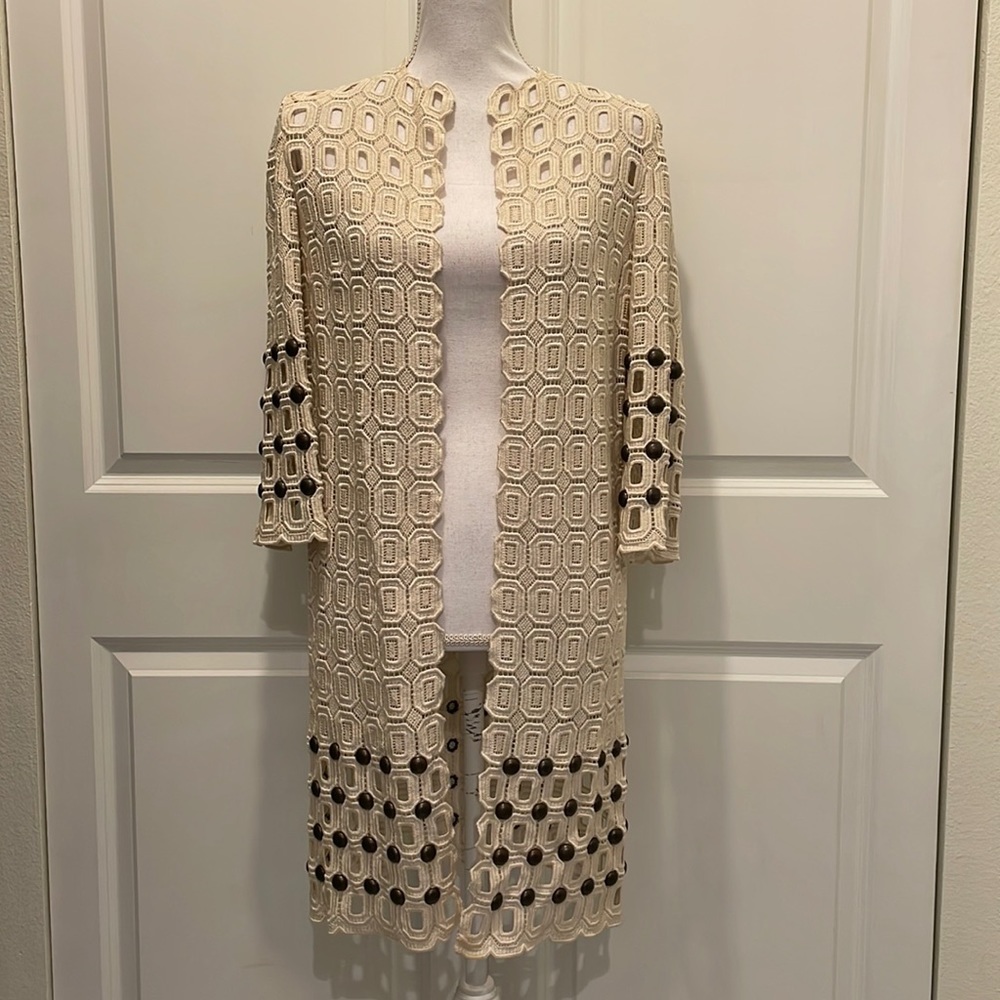 Fabbri Crochet Duster Jacket with Round Nailhead Embellishments